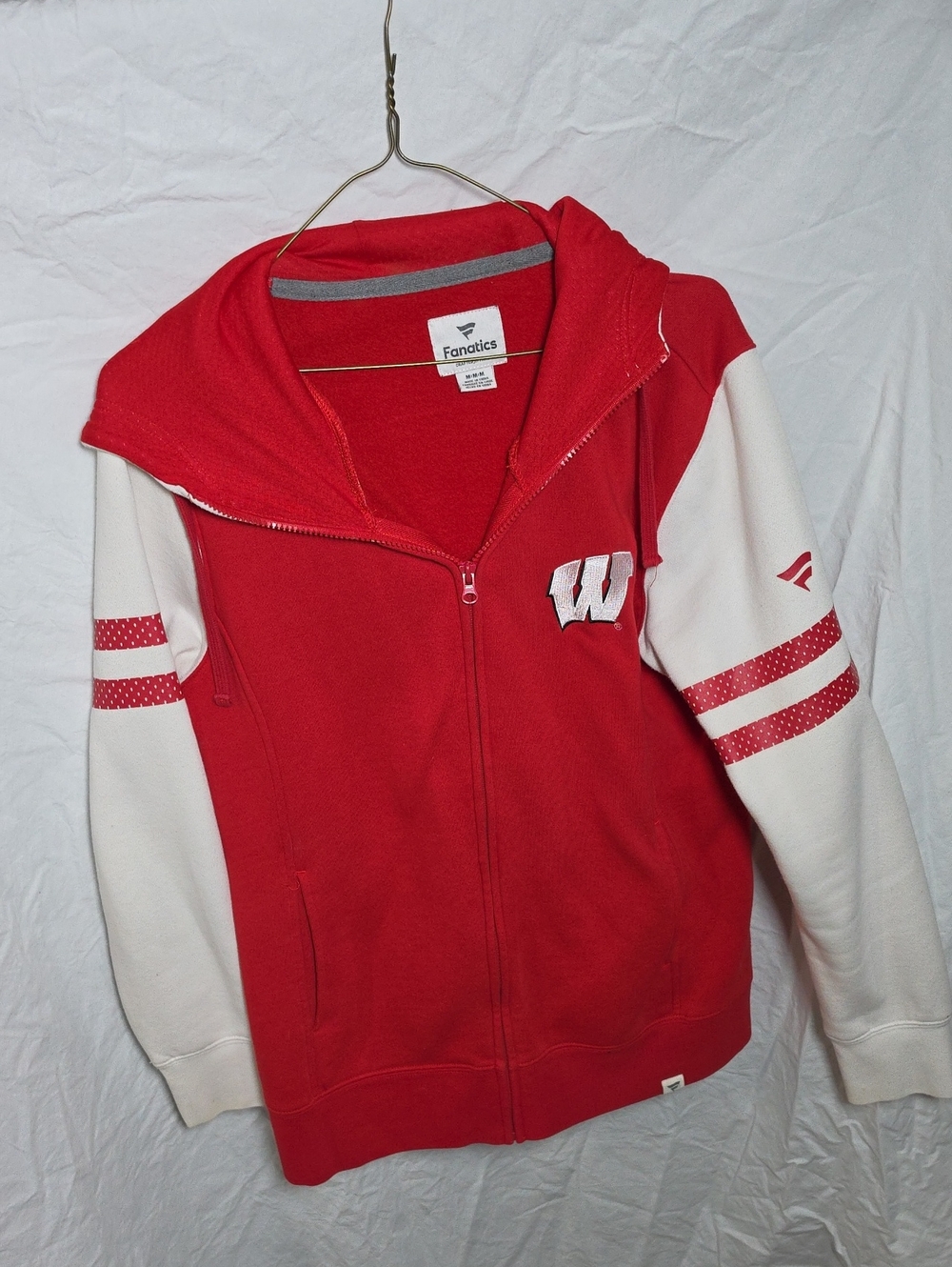 Fanatics Red and White Wisconsin Badger Full-Zip Team Hoodie